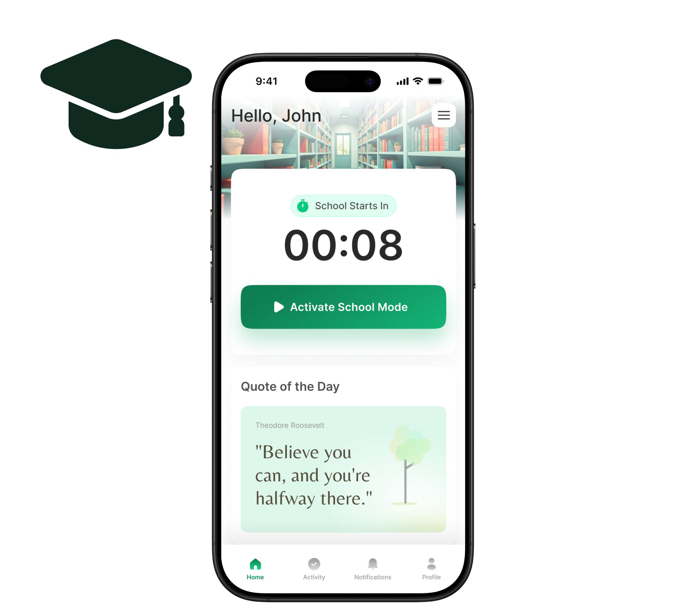 Track compliance as students turn on  School Mode each morning.